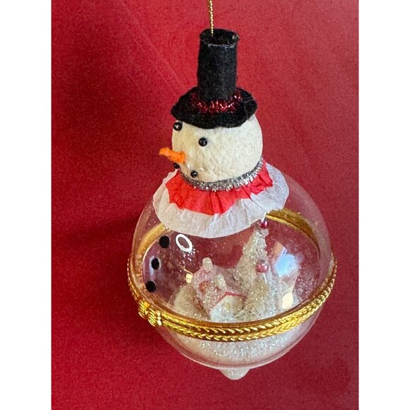 Vintage Glass Snowman Ornament Open Front Winter Scene Inside Christmas Decor - Picture 2 of 8